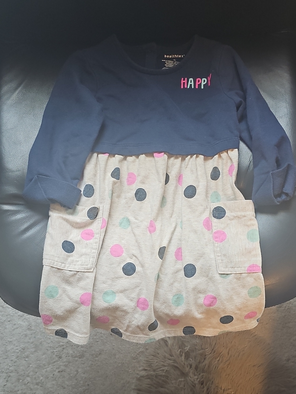 healthtex Navy Top Cream Polka Dot Dress with Pink & Mint Accents